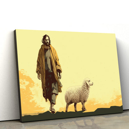 Jesus Walking Next To A Sheep 1 - Canvas Picture - Jesus Christ Canvas - Christian Wall Art