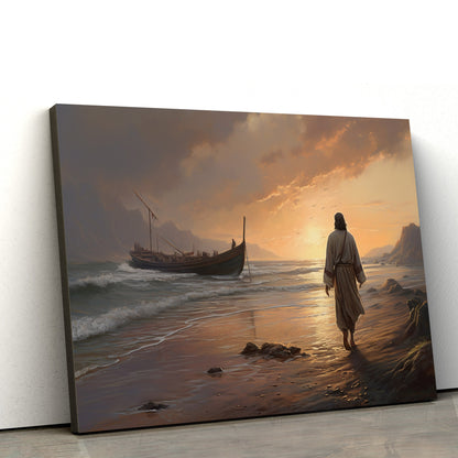 Jesus Walking On The Beach - Canvas Picture - Jesus Christ Canvas - Christian Wall Art