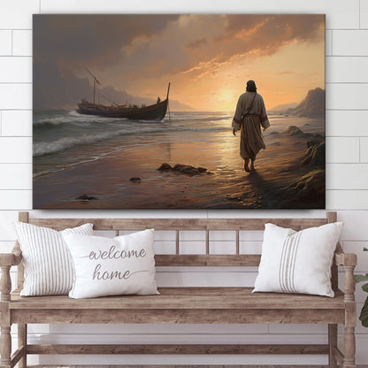 Jesus Walking On The Beach - Canvas Picture - Jesus Christ Canvas - Christian Wall Art