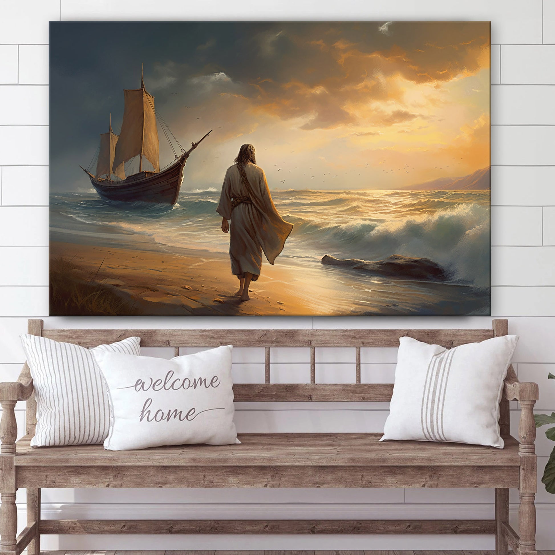 Jesus Walking On The Beach 1 - Canvas Picture - Jesus Christ Canvas - Christian Wall Art