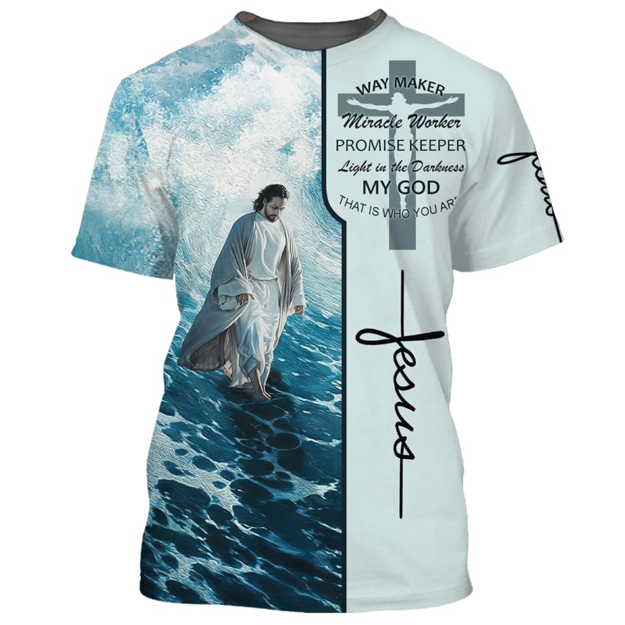 Jesus Walking On The Beach Shirts - Way Maker Miracle Worker 3d Shirts - Christian T Shirts For Men And Women