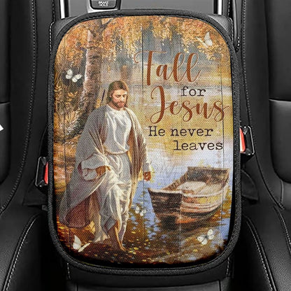 Jesus Walking On The Water, Beautiful Lake, Fall For Jesus Car Center Console Cover, Christian Armrest Seat Cover, Bible Seat Box Cover