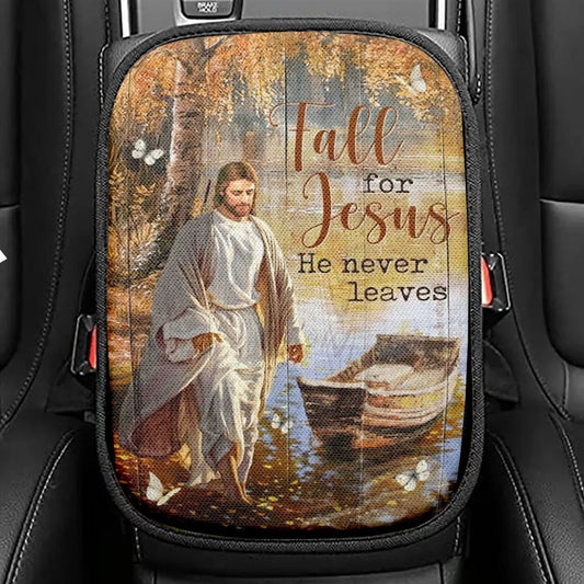 Jesus Walking On The Water, Beautiful Lake, Fall For Jesus Car Center Console Cover, Christian Armrest Seat Cover, Bible Seat Box Cover