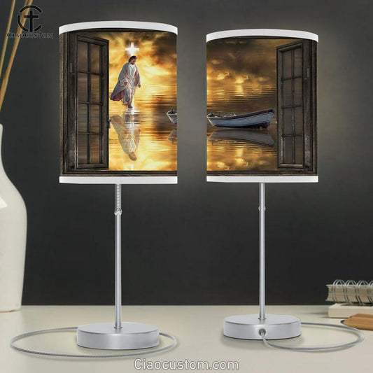 Jesus Walking On The Water In Window Frame Table Lamp Prints - Jesus Christ Table Lamp - Christian Table Lamp Prints