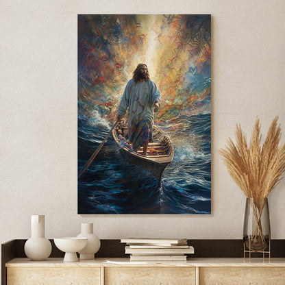 Jesus Walking On The Water On A Boat - Canvas Picture - Jesus Christ Canvas - Christian Wall Art
