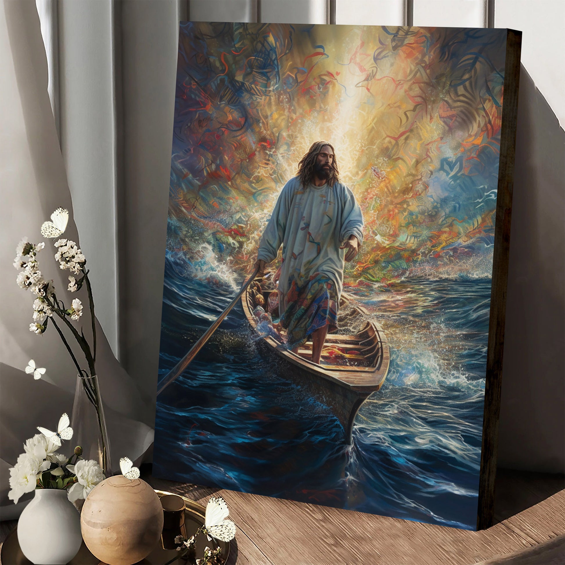 Jesus Walking On The Water On A Boat - Canvas Picture - Jesus Christ Canvas - Christian Wall Art