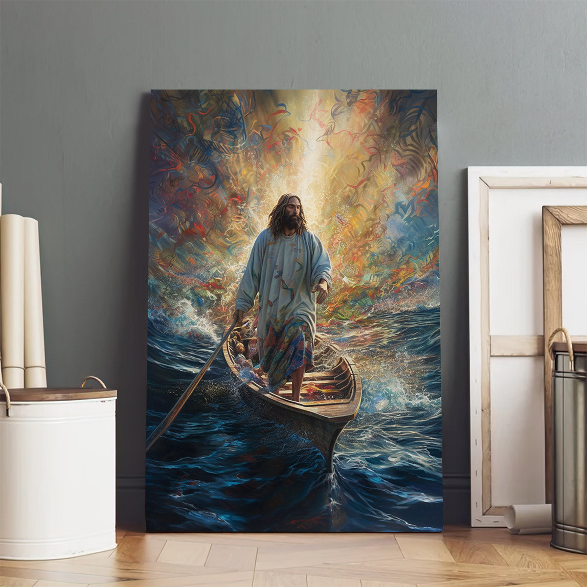 Jesus Walking On The Water On A Boat - Canvas Picture - Jesus Christ Canvas - Christian Wall Art