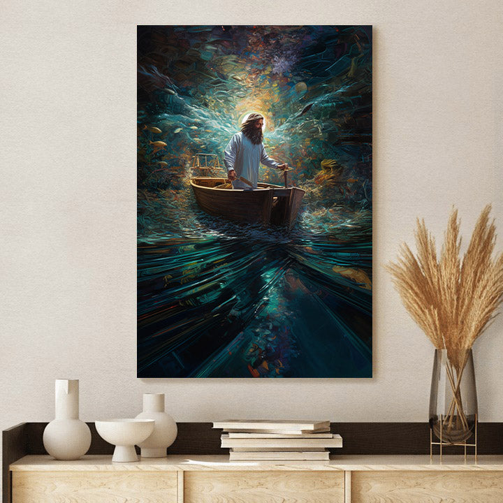 Jesus Walking On The Water On A Boat 1 - Canvas Picture - Jesus Christ Canvas - Christian Wall Art