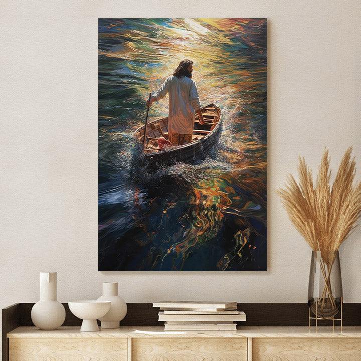 Jesus Walking On The Water On A Boat 2 - Canvas Picture - Jesus Christ Canvas - Christian Wall Art