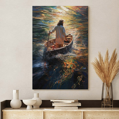 Jesus Walking On The Water On A Boat 2 - Canvas Picture - Jesus Christ Canvas - Christian Wall Art
