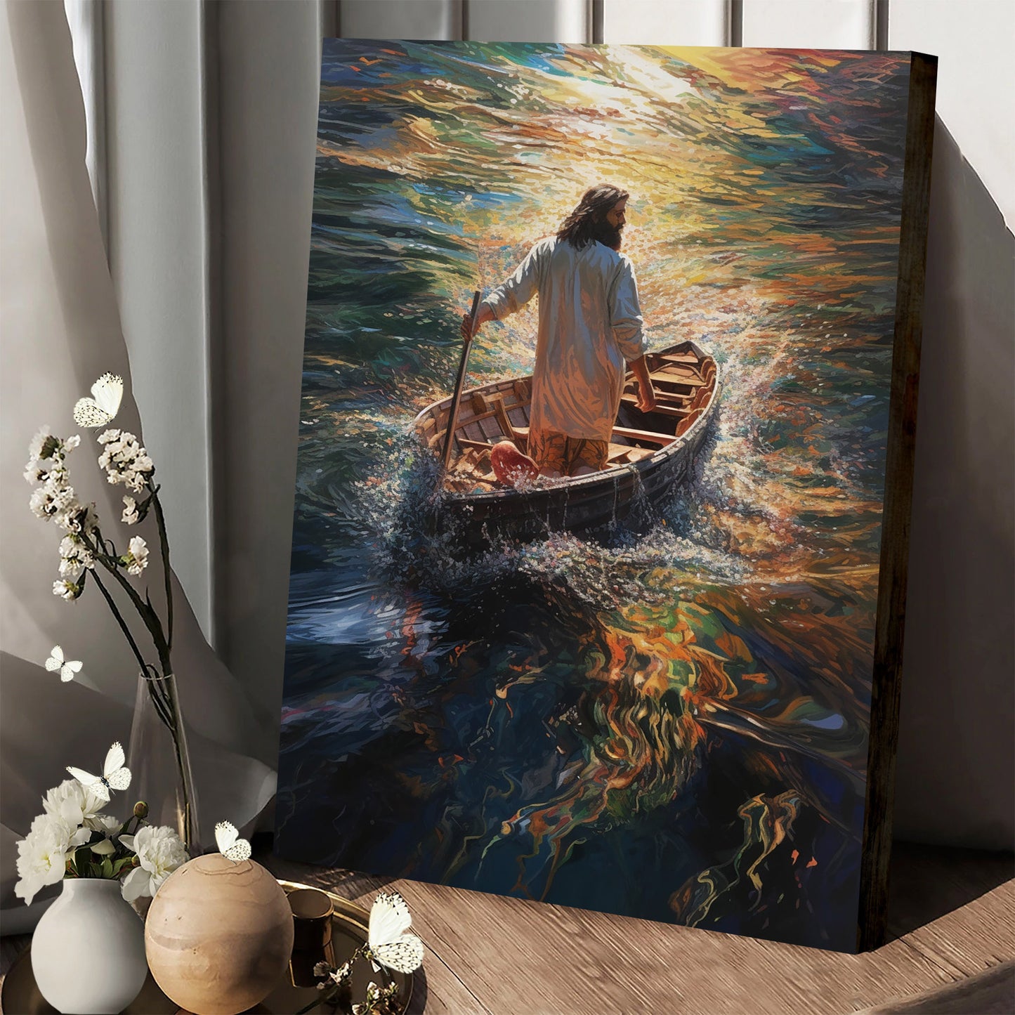 Jesus Walking On The Water On A Boat 2 - Canvas Picture - Jesus Christ Canvas - Christian Wall Art