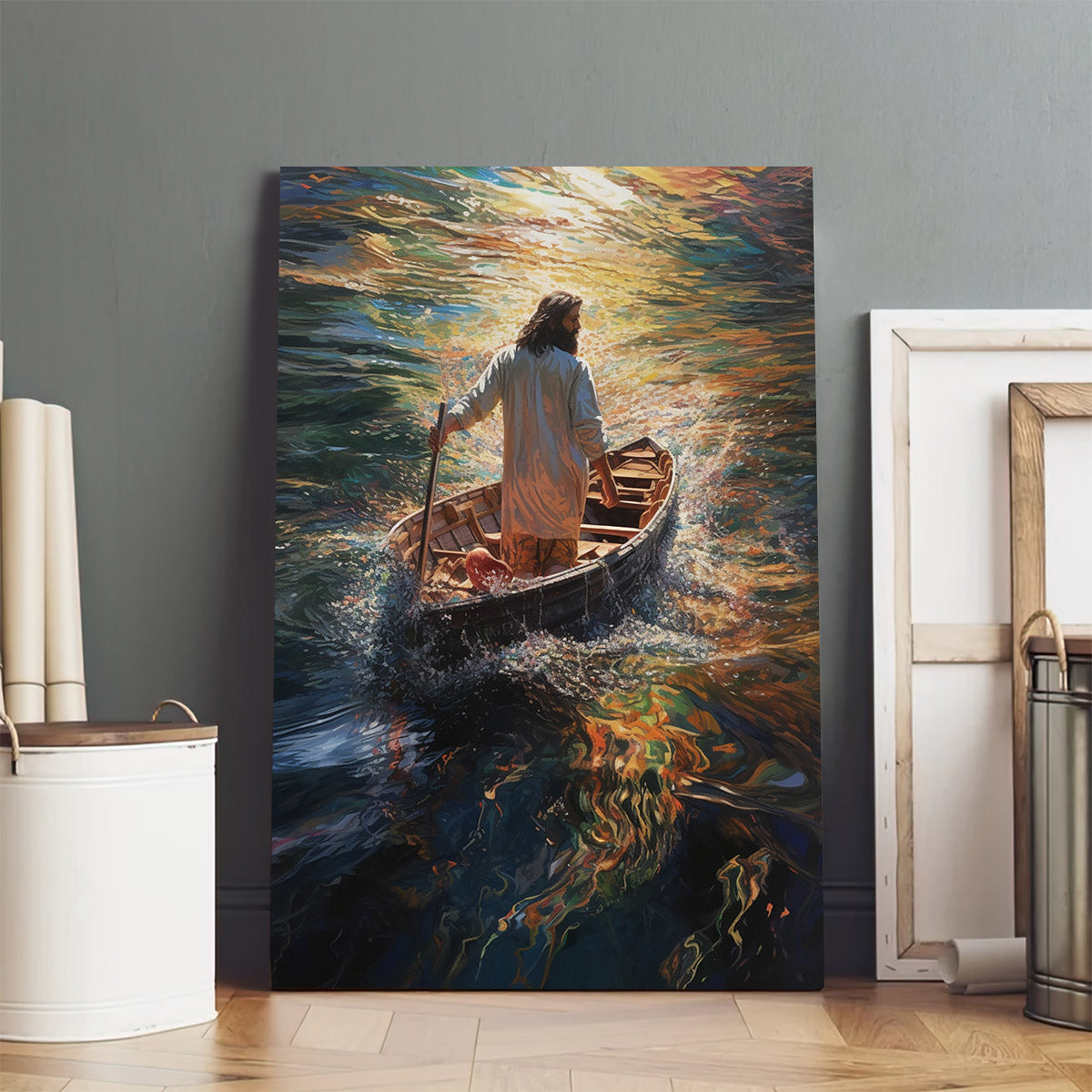 Jesus Walking On The Water On A Boat 2 - Canvas Picture - Jesus Christ Canvas - Christian Wall Art