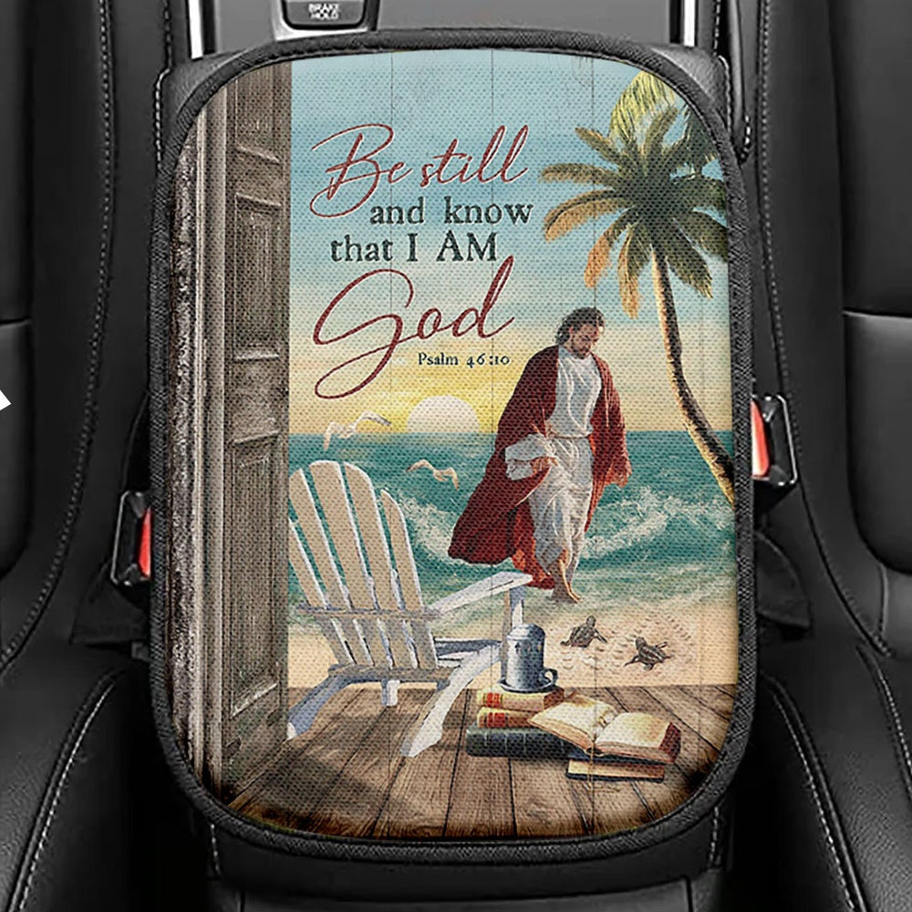 Jesus Walking On The Water Seat Box Cover, Jesus Car Center Console Cover, Christian Car Interior Accessories