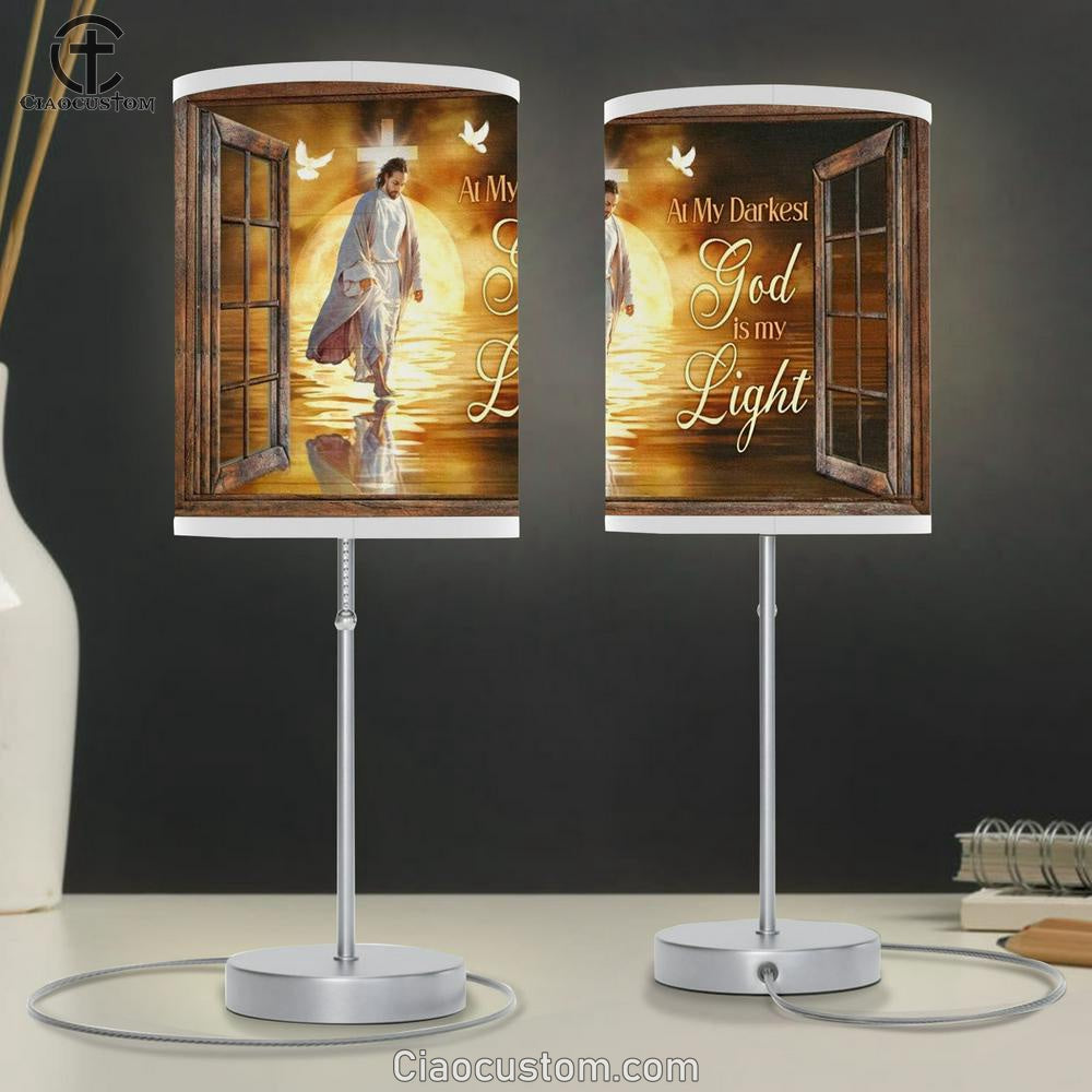 Jesus Walking On Water, Amazing Sunset, At My Darkest, God Is My Light Table Lamp