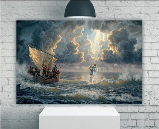 Jesus Walking On Water, Jesus In A Storm Canvas, Jesus Christ Canvas, Christian Wall Art, Easter's Day Wall Art Home Decor - Canvas Decor Ideas