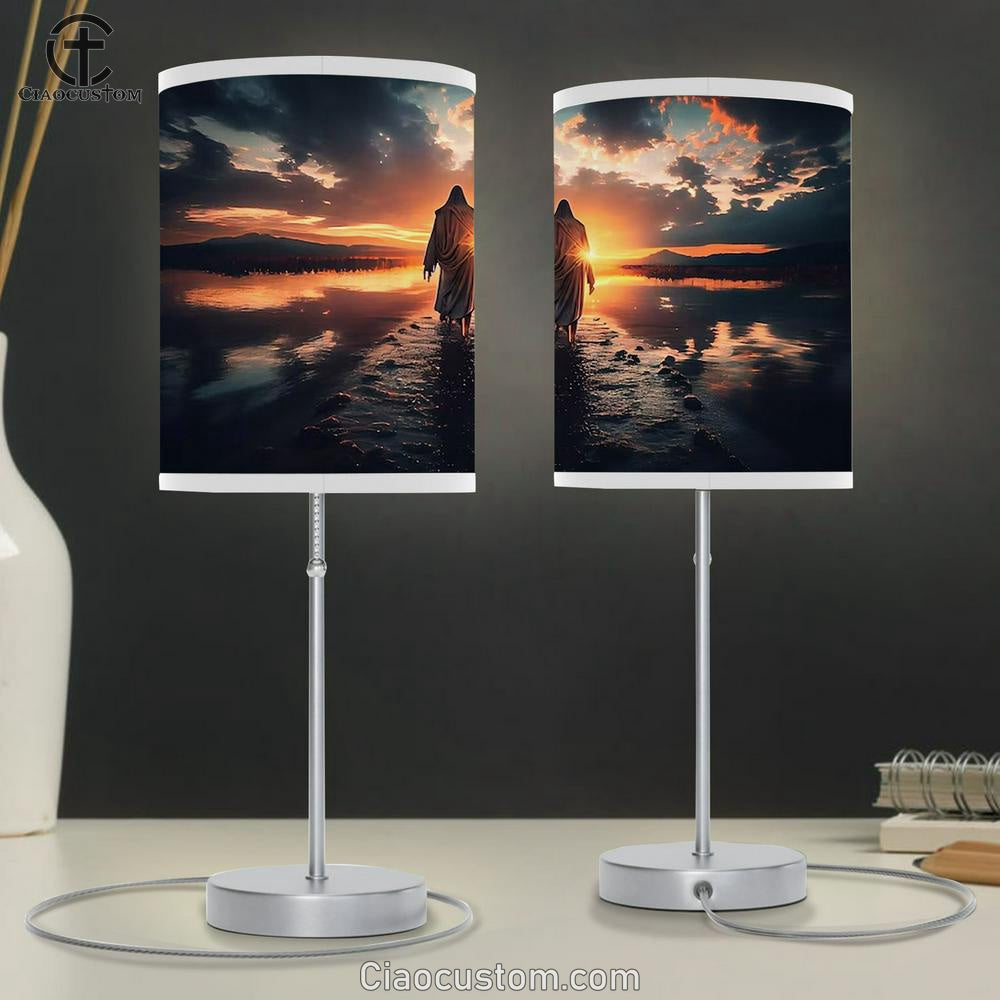 Jesus Walking On Water Lamp Art Table Lamp - Jesus Christ Picture - Christian Home Decor