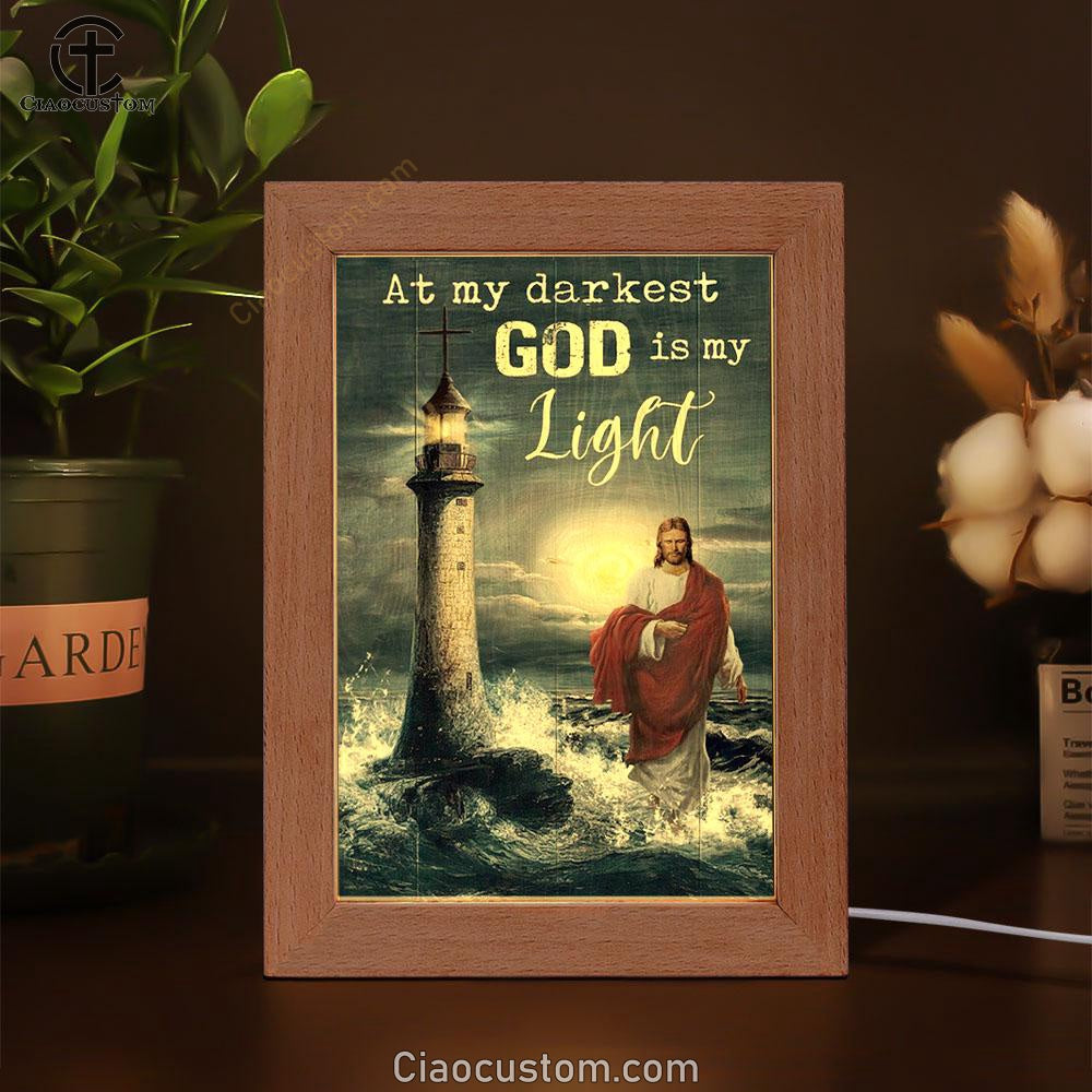 Jesus Walking On Water Lighthouse At My Darkest God Is My Light Frame Lamp