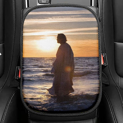 Jesus Walking On Water Seat Box Cover, Christian Car Center Console Cover, Bible Verse Car Interior Accessories