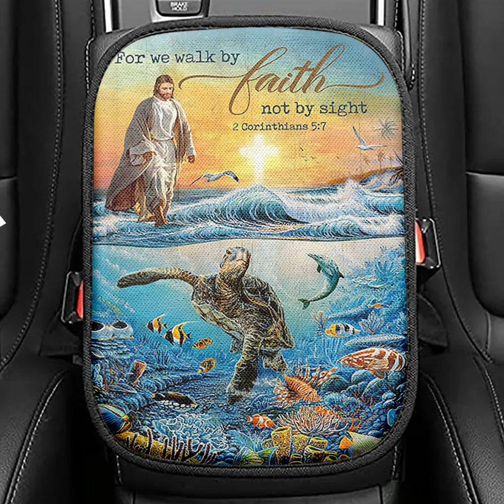 Jesus Walking On Water Seat Box Cover Painting, Jesus Car Center Console Cover, Christian Car Interior Accessories