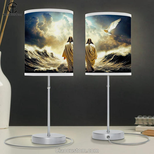 Jesus Walking On Water Table Lamp Art - Christian Lamp Art Decor - Jesus Christ Table Lamp