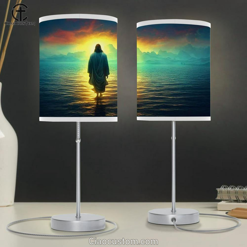 Jesus Walking On Water Table Lamp For Bedroom - Jesus Christ Picture - Christian Home Decor