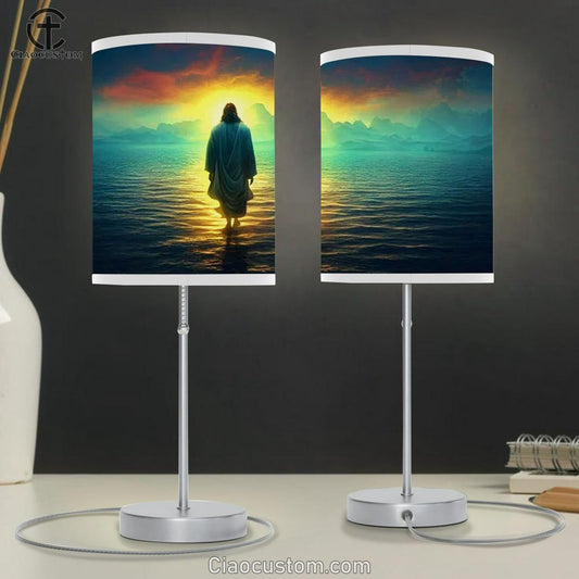 Jesus Walking On Water Table Lamp For Bedroom - Jesus Christ Picture - Christian Home Decor