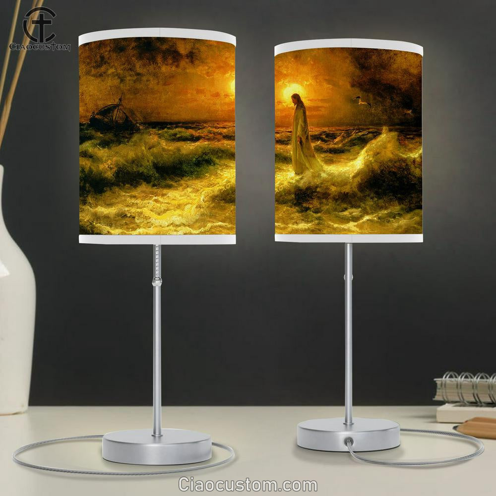 Jesus Walking On Water Table Lamp Pictures - Faith Art - Christian Table Lamp For Bedroom Decor