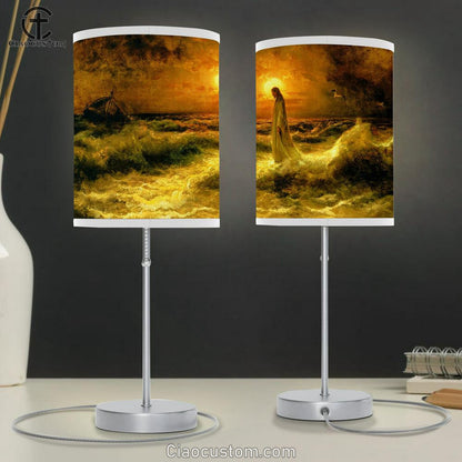 Jesus Walking On Water Table Lamp Pictures - Faith Art - Christian Table Lamp For Bedroom Decor