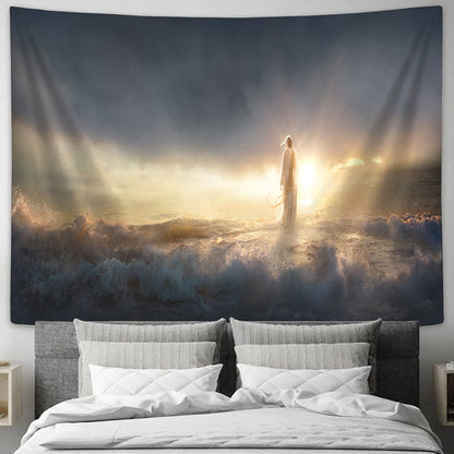Jesus Walking On Water Tapestry - Above All Tapestry Christian - Jesus Pictures - Christian Wall Tapestry