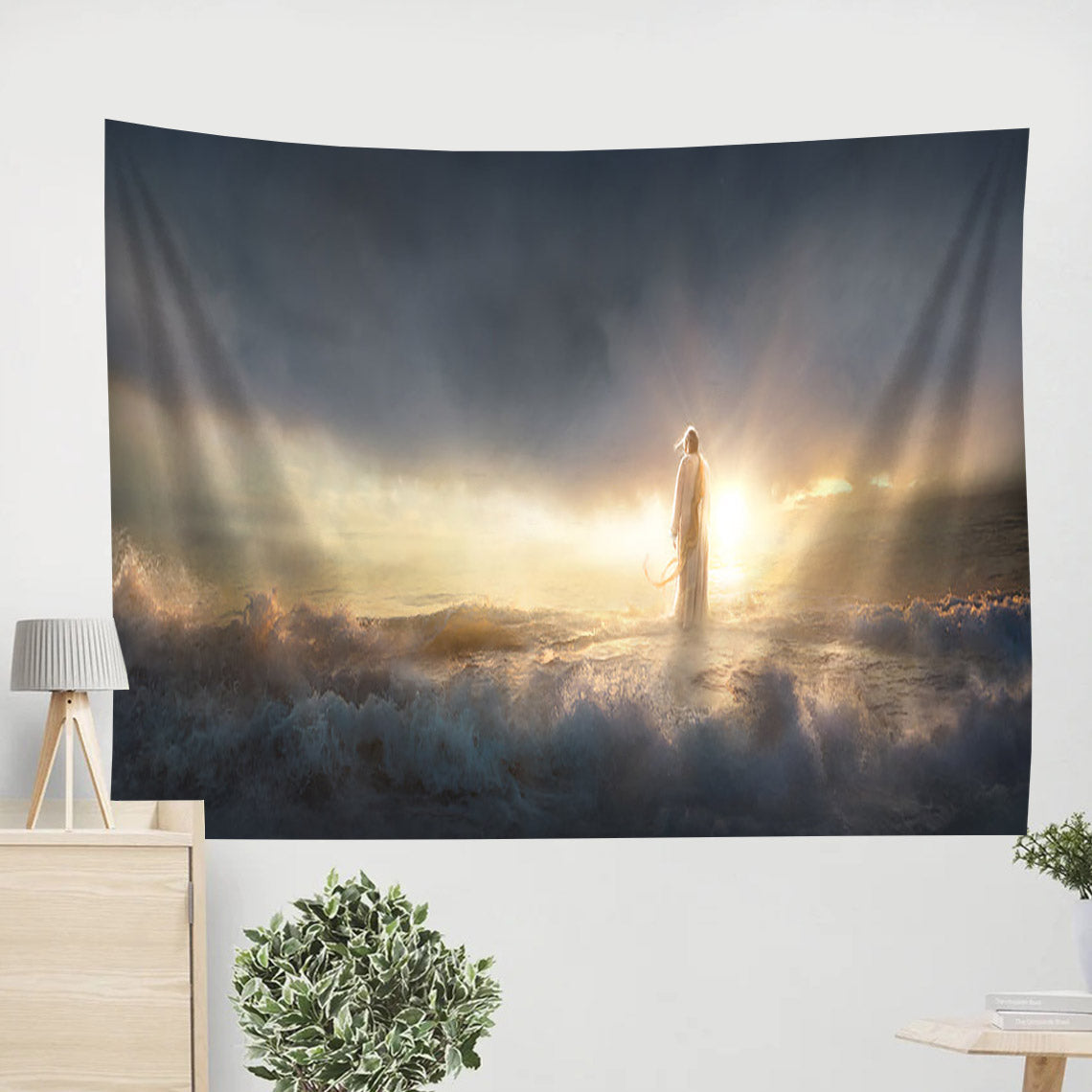 Jesus Walking On Water Tapestry - Above All Tapestry Christian - Jesus Pictures - Christian Wall Tapestry
