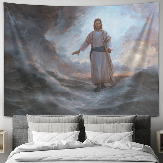 Jesus Walking On Water Tapestry - Deliverance is Nigh Tapestry Christian - Jesus Pictures - Christian Wall Tapestry