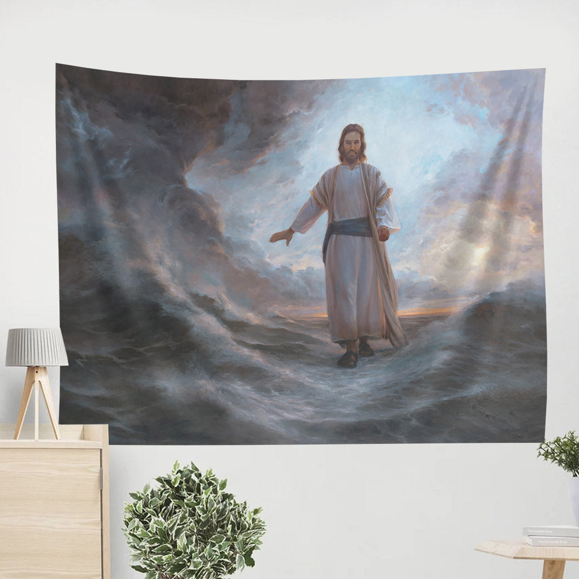 Jesus Walking On Water Tapestry - Deliverance is Nigh Tapestry Christian - Jesus Pictures - Christian Wall Tapestry