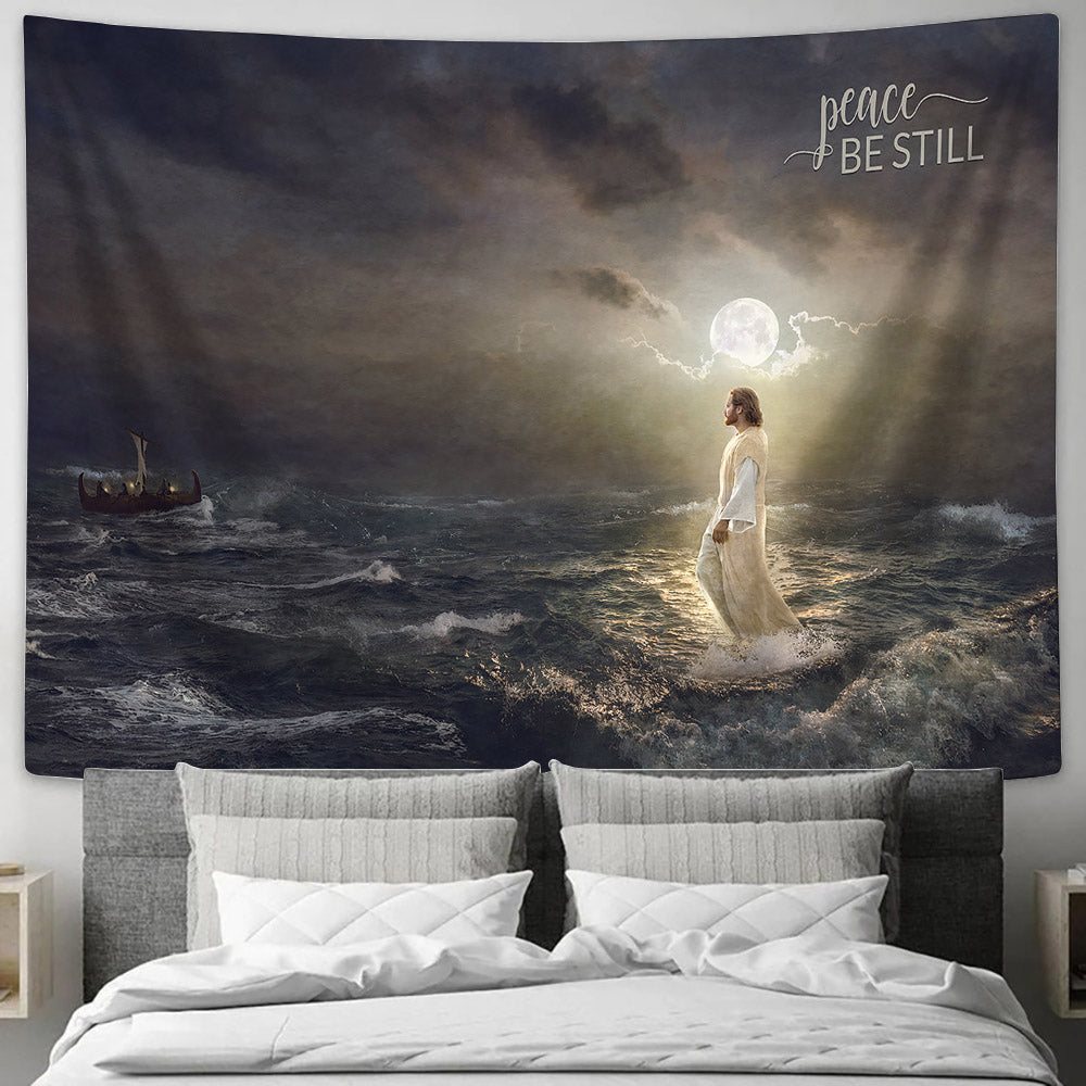 Jesus Walking On Water Tapestry - To the Rescue Peace Be Still Tapestry Christian - Jesus Pictures - Christian Wall Tapestry