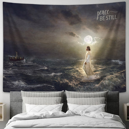 Jesus Walking On Water Tapestry - To the Rescue Peace Be Still Tapestry Christian - Jesus Pictures - Christian Wall Tapestry