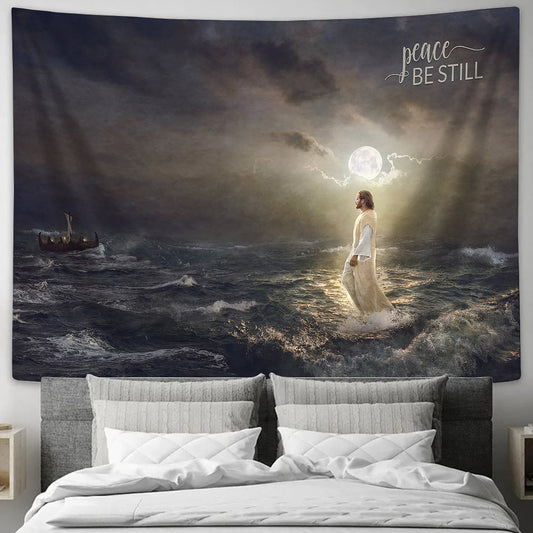 Jesus Walking On Water Tapestry - To the Rescue Peace Be Still Tapestry Christian - Jesus Pictures - Christian Wall Tapestry