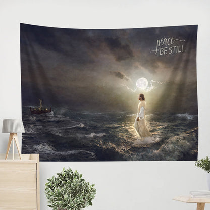 Jesus Walking On Water Tapestry - To the Rescue Peace Be Still Tapestry Christian - Jesus Pictures - Christian Wall Tapestry