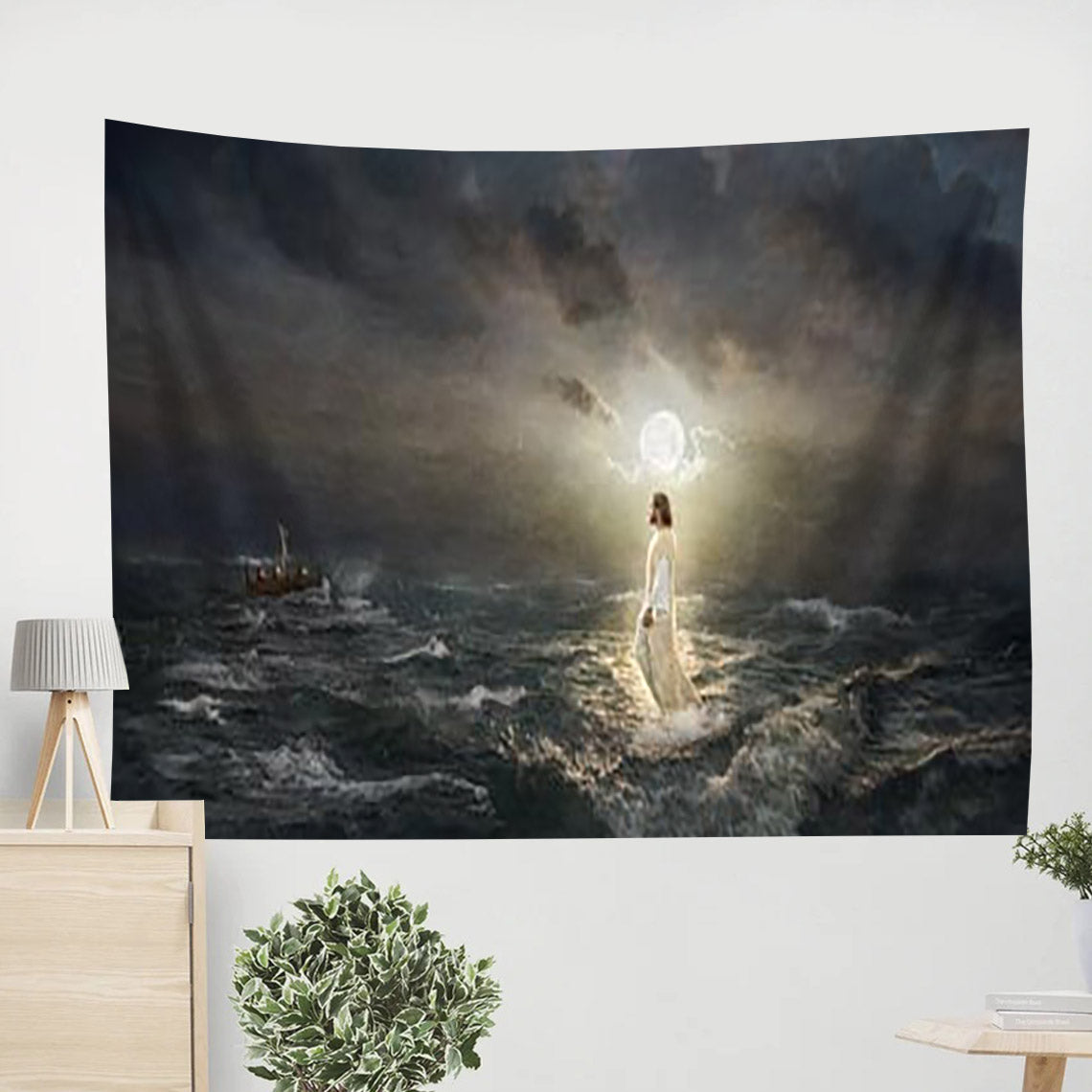 Jesus Walking On Water Tapestry - To the Rescue Tapestry Christian - Jesus Pictures - Christian Wall Tapestry