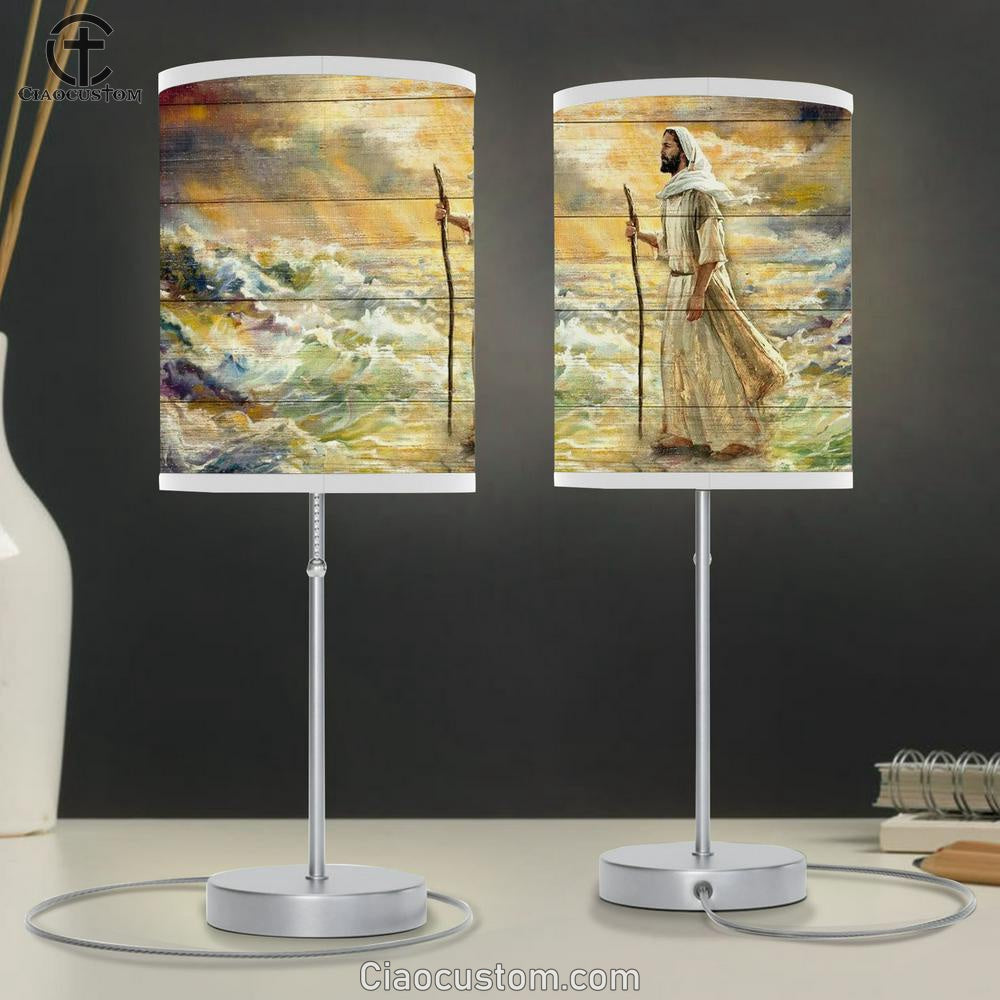 Jesus Walking On Water, Watercolor Painting Table Lamp