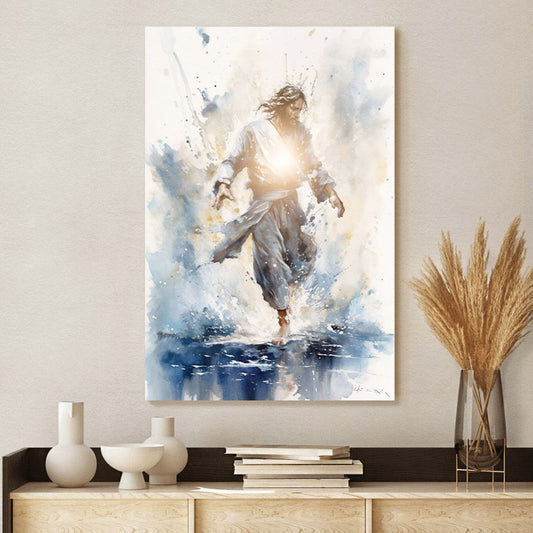 Jesus Walking On Water With A Light Shining From Within Blue - Jesus Canvas Pictures - Christian Wall Art