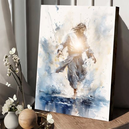 Jesus Walking On Water With A Light Shining From Within Blue - Jesus Canvas Pictures - Christian Wall Art