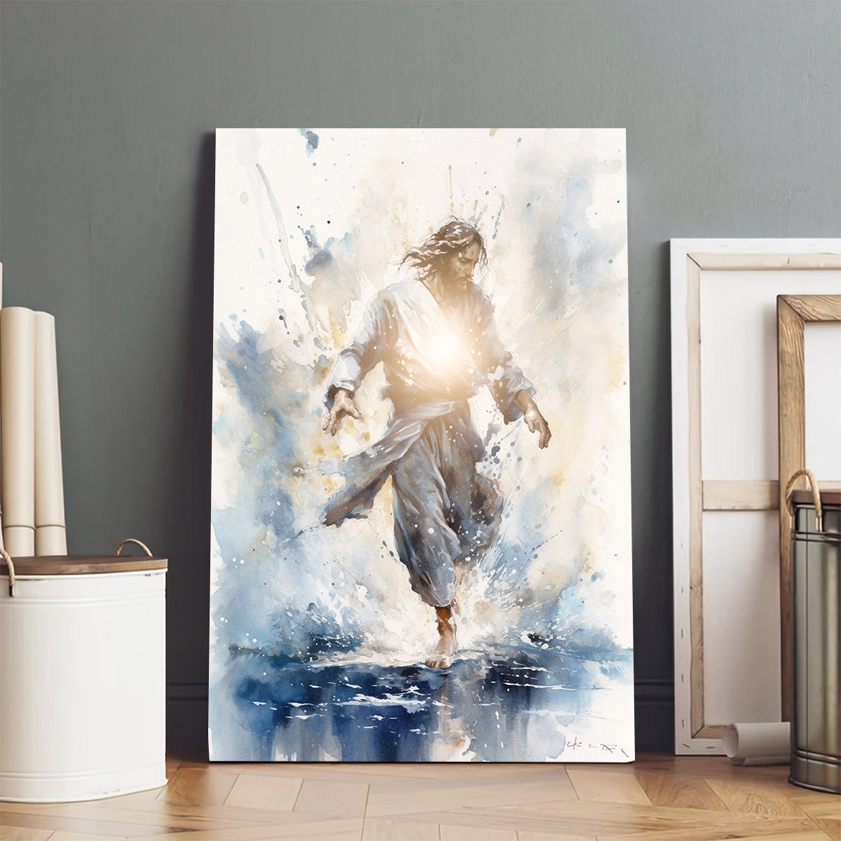 Jesus Walking On Water With A Light Shining From Within Blue - Jesus Canvas Pictures - Christian Wall Art