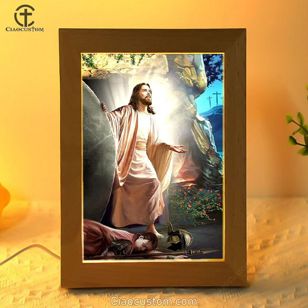 Jesus Walking Out Of Tomb Frame Lamp Pictures - Jesus Art Prints - Jesus Art - Christian Home Decor