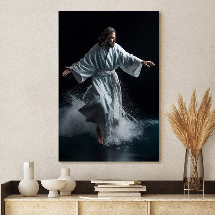 Jesus Walking Through The Ocean In Robe - Canvas Picture - Jesus Christ Canvas - Christian Wall Art