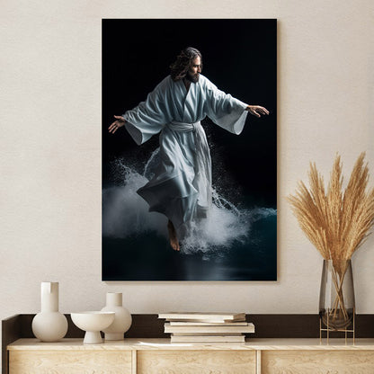 Jesus Walking Through The Ocean In Robe - Canvas Picture - Jesus Christ Canvas - Christian Wall Art