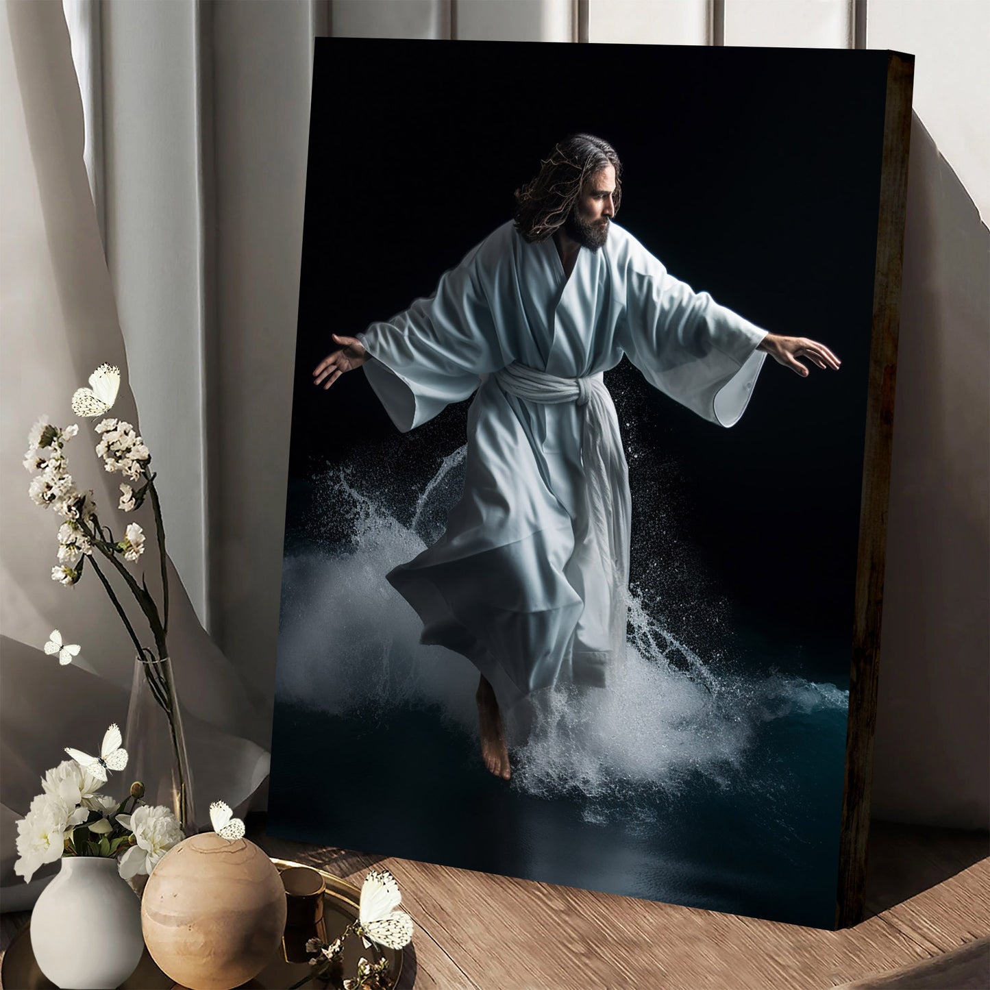 Jesus Walking Through The Ocean In Robe - Canvas Picture - Jesus Christ Canvas - Christian Wall Art