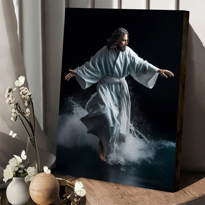 Jesus Walking Through The Ocean In Robe - Canvas Picture - Jesus Christ Canvas - Christian Wall Art