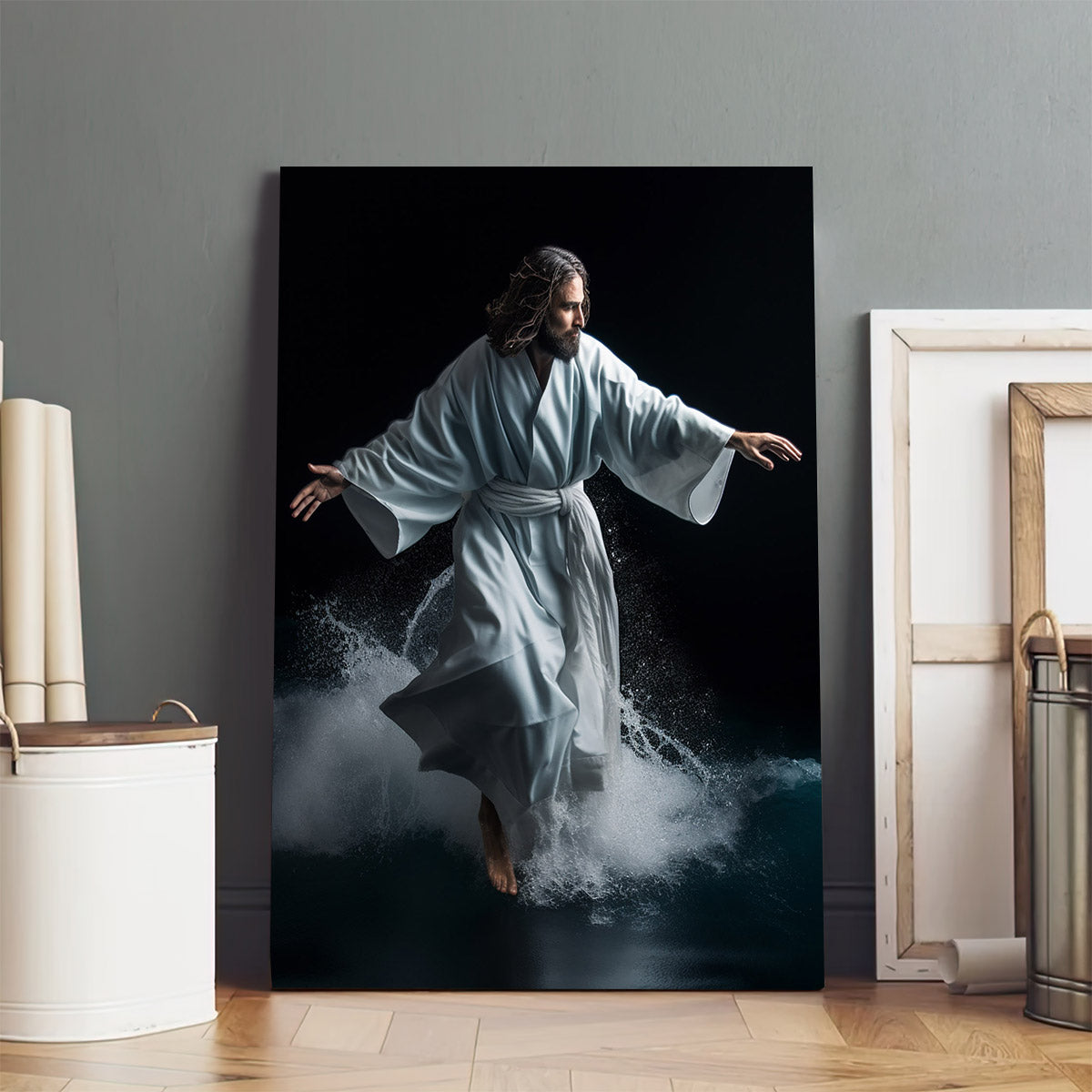 Jesus Walking Through The Ocean In Robe - Canvas Picture - Jesus Christ Canvas - Christian Wall Art