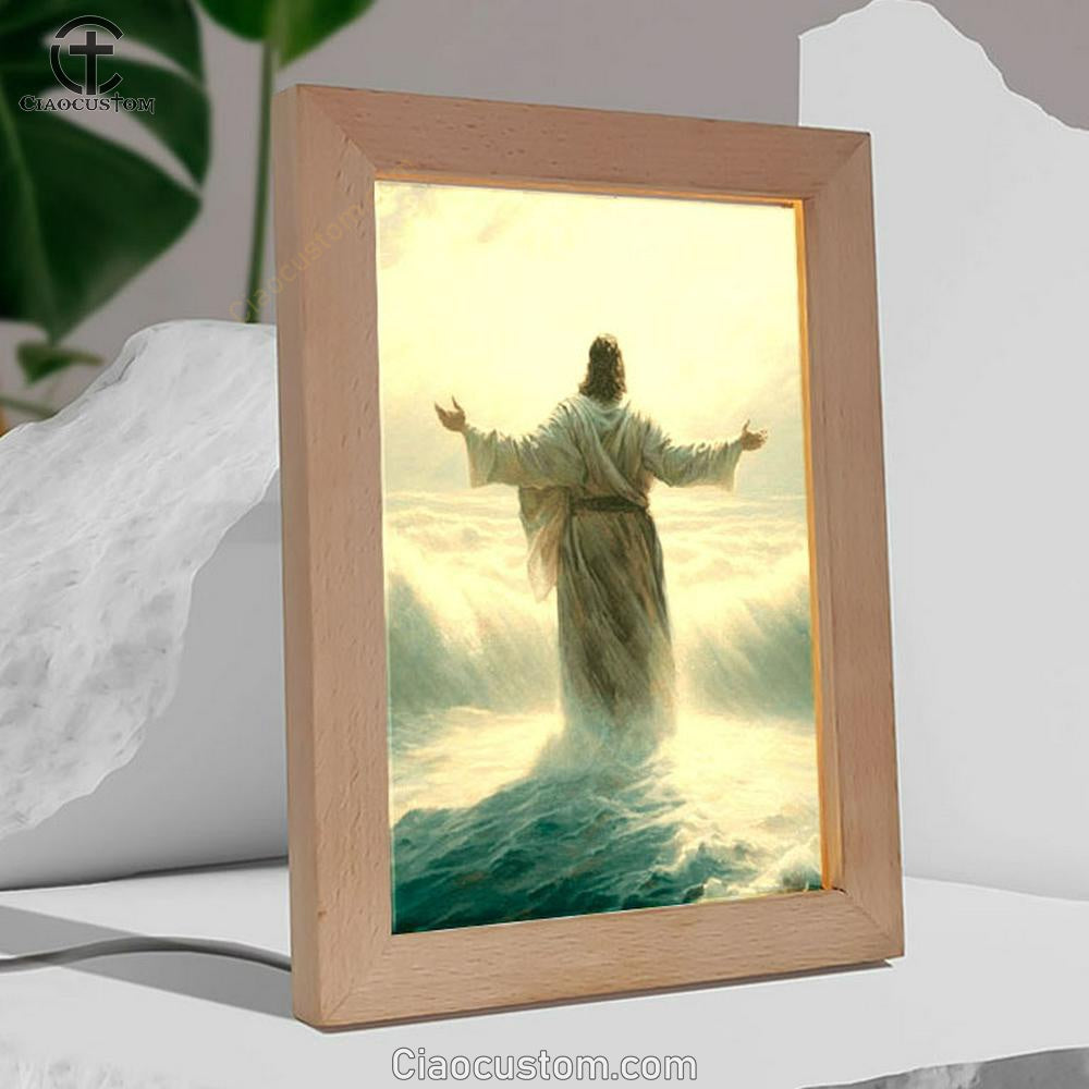 Jesus Walking Through The Sea Frame Lamp Pictures - Christian Wall Art - Jesus Frame Lamp Art