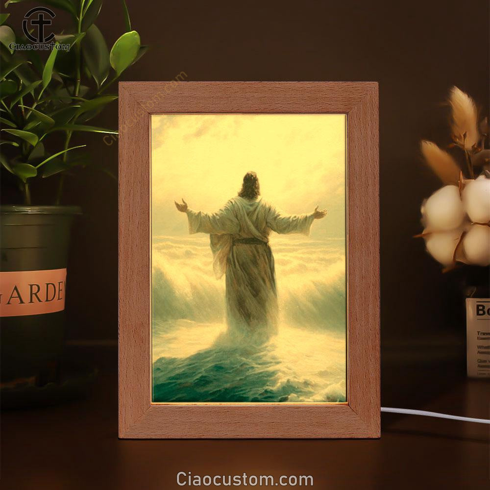 Jesus Walking Through The Sea Frame Lamp Pictures - Christian Wall Art - Jesus Frame Lamp Art