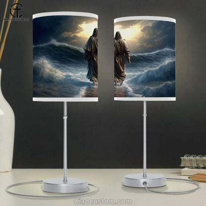 Jesus Walking Water 1 Table Lamp Pictures - Faith Art - Christian Table Lamp For Bedroom Decor